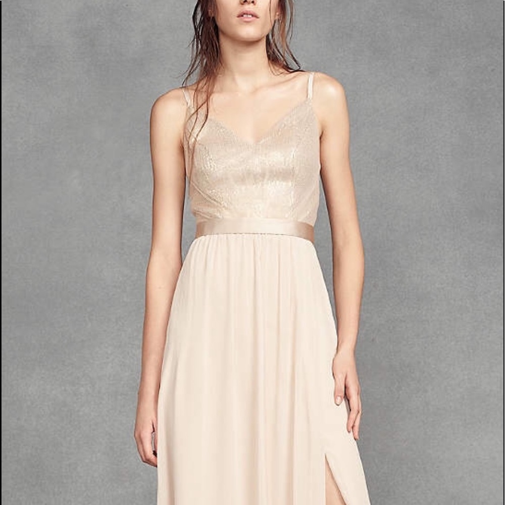 Bridesmaid, prom, formal gown champagne, sequins